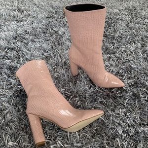 Pink Nude Crocodile Booties